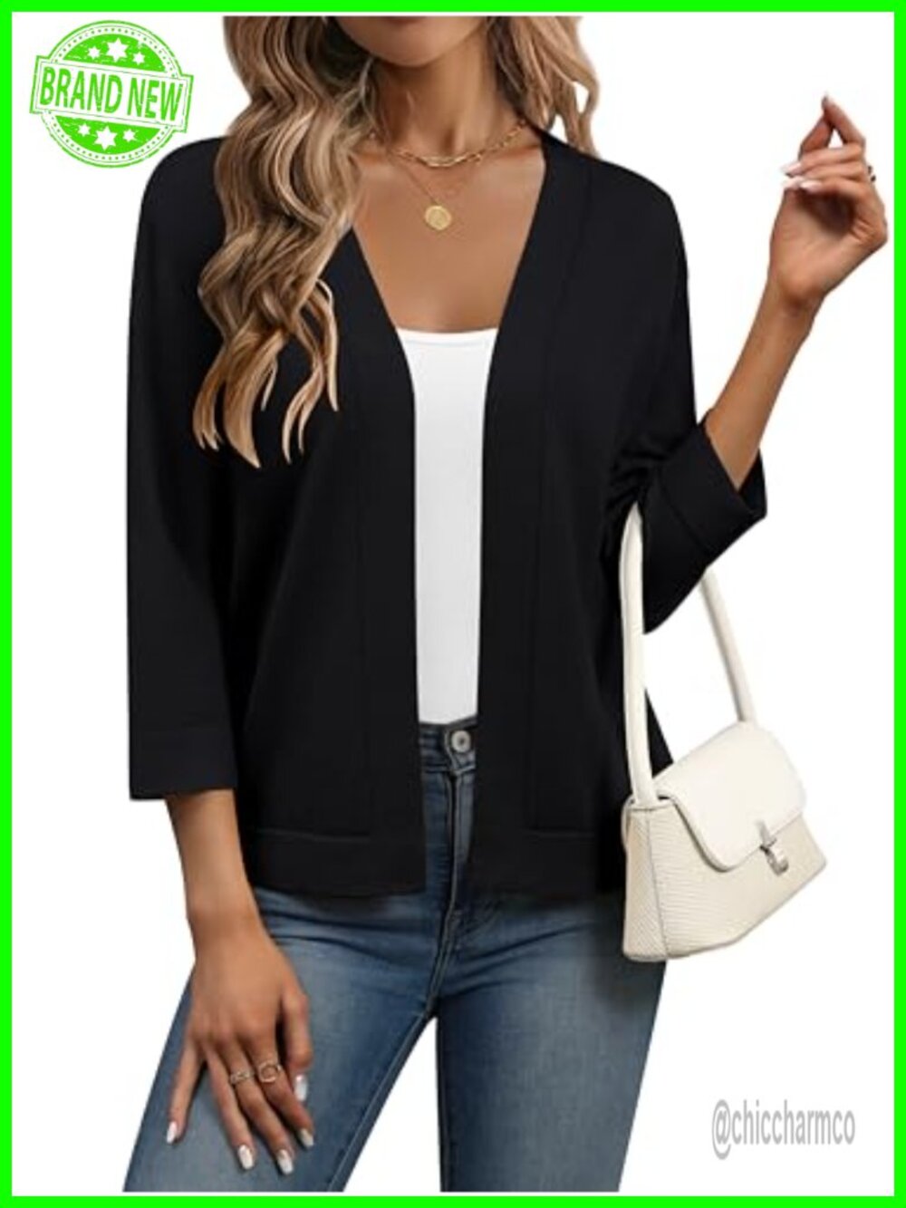 Zeagoo Womens 3/4 Sleeve Cropped Cardigan Shrug Lightweight Bolero